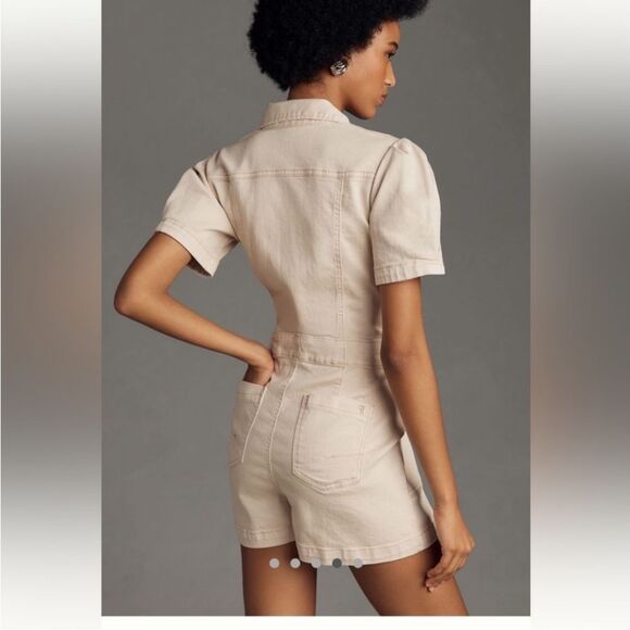 NWT Anthropologie The Kit Utility Romper by Pilcro in Neutral Cream Beige Size 2 - Picture 2 of 9